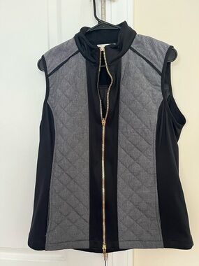 Women's Quilted Grey & Black Zip Front Vest